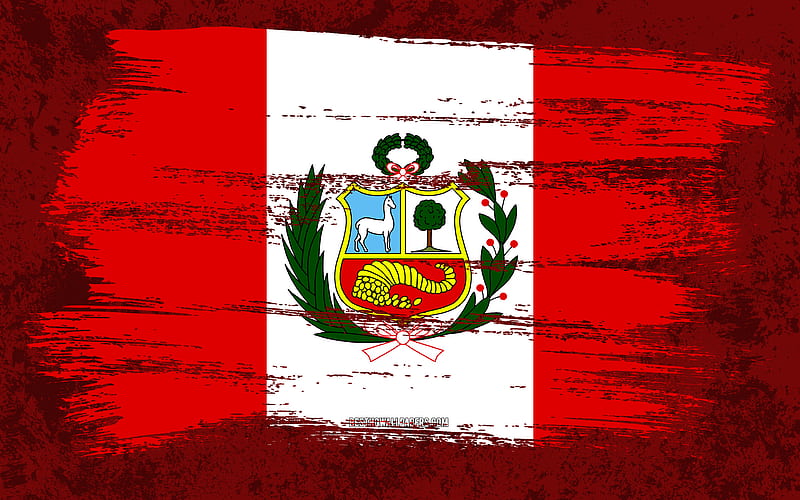 Flag of Peru, grunge flags, South American countries, national symbols, brush stroke, Peruvian flag, grunge art, Peru flag, South America, Peru, HD wallpaper