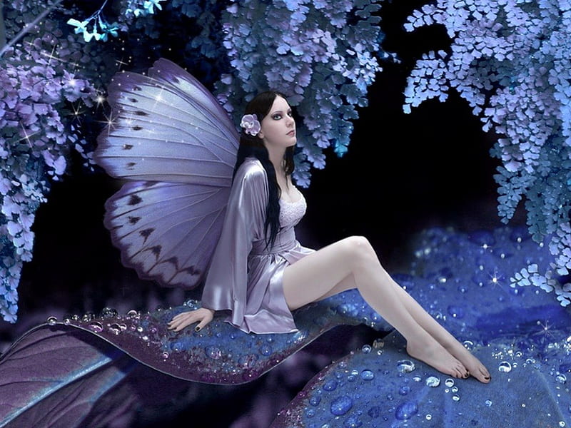 After the Rain, lilac, fantasy, girl, fairy, HD wallpaper
