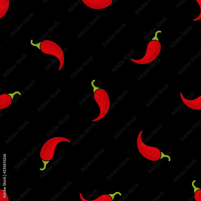 Chilli pepper seamless vegetable background vector flat illustration. Fresh food background in black and red colors with chilli vegetable seamless element for healthy diet decor or vintage Stock Vector, HD phone wallpaper