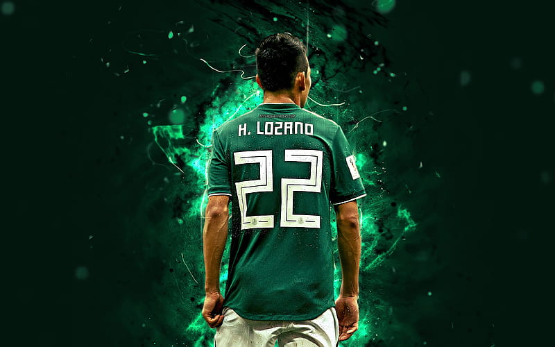 Hirving Lozano, back view, Mexico National Team, match, Lozano, soccer, footballers, neon lights, Mexican football team, HD wallpaper