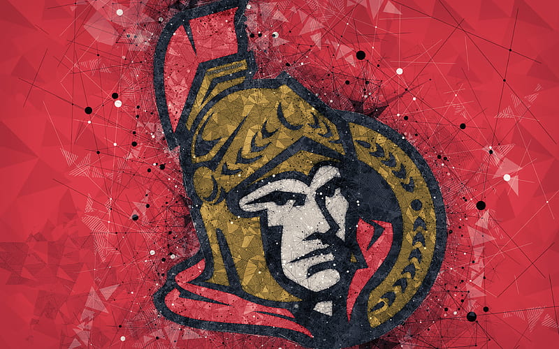 Ottawa Senators Canadian hockey club, creative art, logo, emblem, NHL, geometric art, red abstract background, hockey, Ottawa, Canada, USA, National Hockey League, HD wallpaper