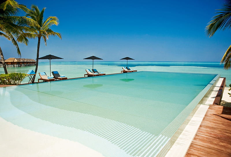 Lux Hotel Maldives, azure, sun, sea, atoll, beach, lagoon, maldives, sand, swimming, blue, holiday, escape, pool, paradise, spa, island, tropical, HD wallpaper