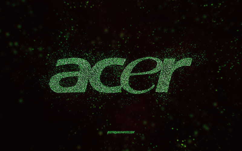 Acer glitter logo, , black background, Acer logo, green glitter art, Acer, creative art, Acer green glitter logo, HD wallpaper