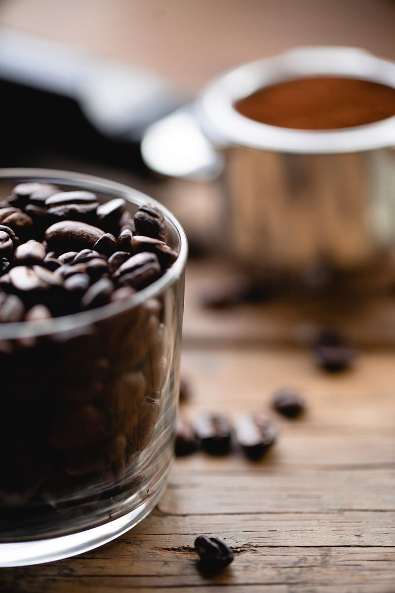 coffee beans, coffee, glass, glassy, surface, HD phone wallpaper