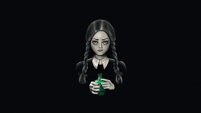 Girl With Poison The Addams, artist, artwork, digital-art, black, HD wallpaper