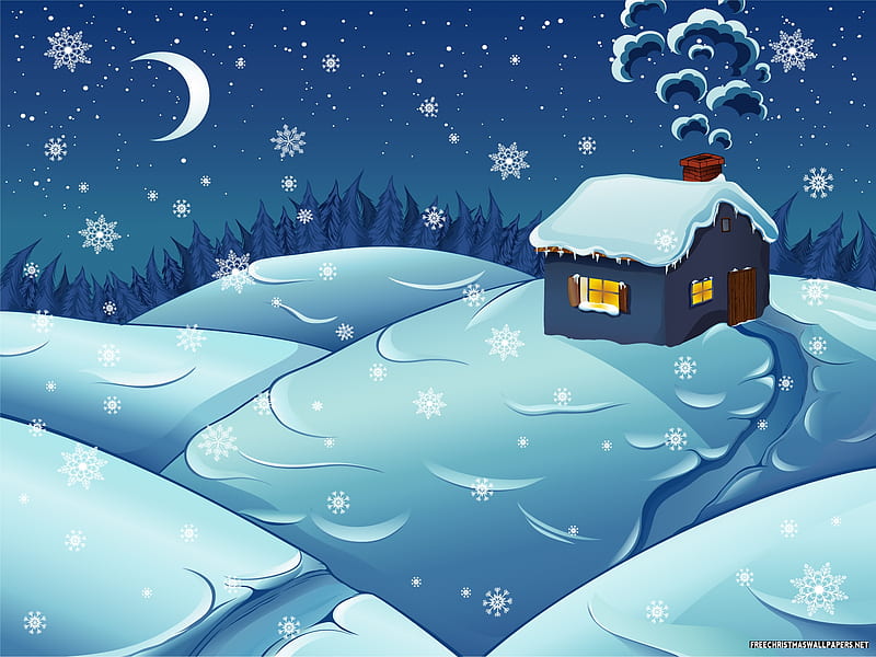 Night before Christmas, moon, christmas, snow, blue, HD wallpaper | Peakpx