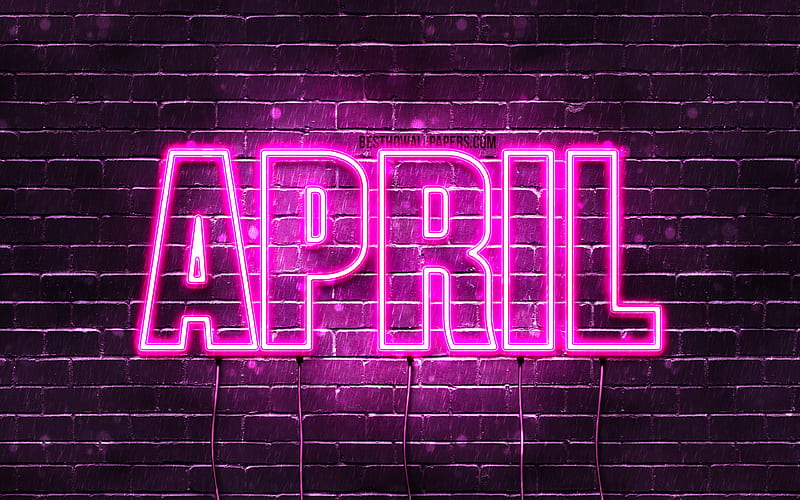 April with names, female names, April name, purple neon lights, horizontal text, with April name, HD wallpaper