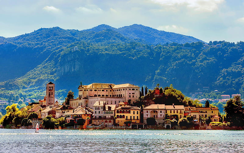 Orta San Giulio, Orta Lake, italian cities, summer, Novara, Lago Orta, Italy, Europe, HD wallpaper