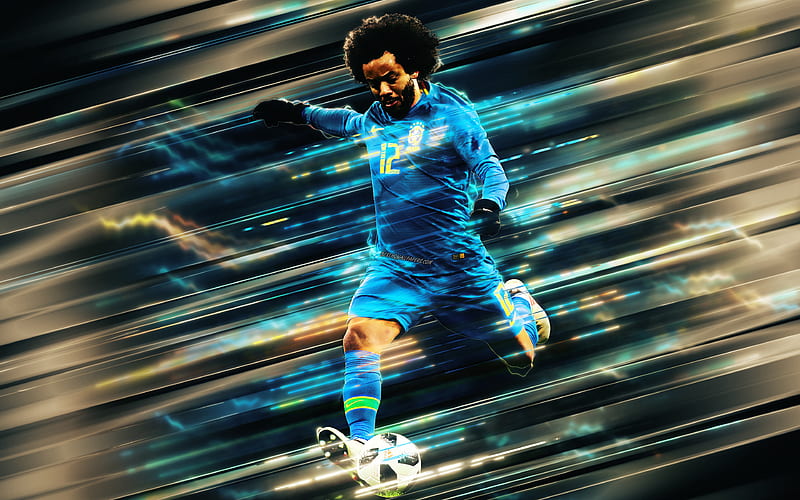 Marcelo, Brazilian football player, defender, Brazil national football team, lines art, blades style, Brazil, football players, Marcelo Vieira, HD wallpaper