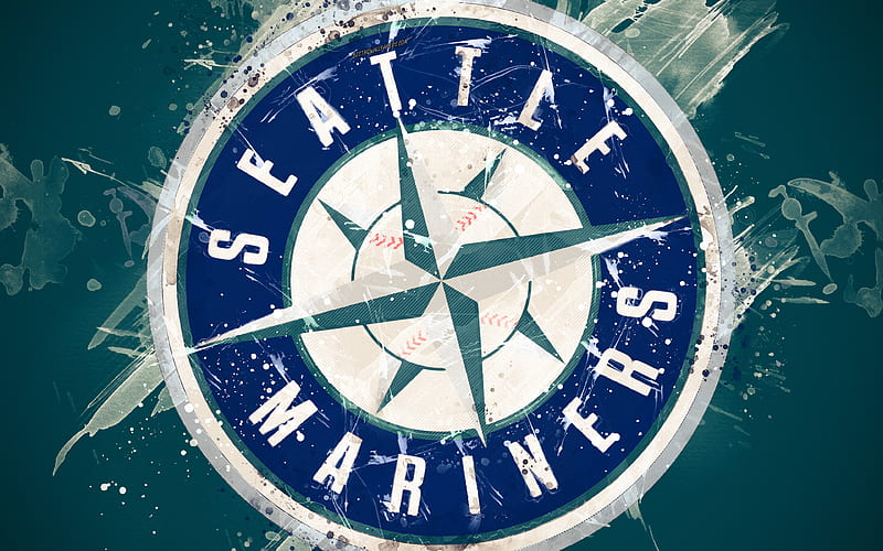 Seattle Mariners grunge art, logo, american baseball club, MLB, green background, emblem, Seattle, Washington, USA, Major League Baseball, American League, creative art, HD wallpaper