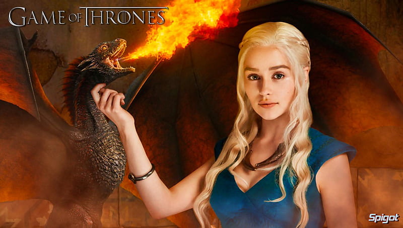 Game of Thrones - Daenerys Targaryen, house, stormborn, westeros, game, khaleesi, dragon, Emilia Clarke, show, fantasy, flame, tv show, drogon, George R R Martin, Targaryen, GoT, Daenerys, essos, fantastic, HBO, a song of ice and fire, Game of Thrones, thrones, fire, medieval, entertainment, skyphoenixx1, HD wallpaper