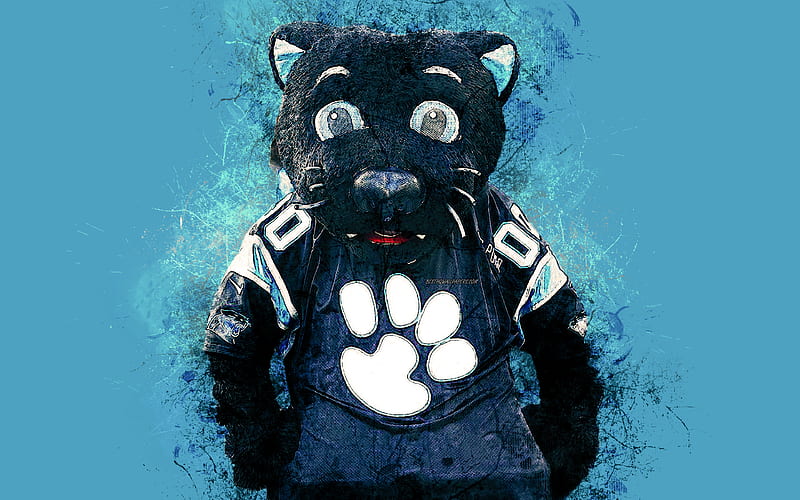 Sir Purr, official mascot, Carolina Panthers art, NFL, USA, blue background, paint art, National Football League, NFL mascots, Carolina Panthers mascot, HD wallpaper