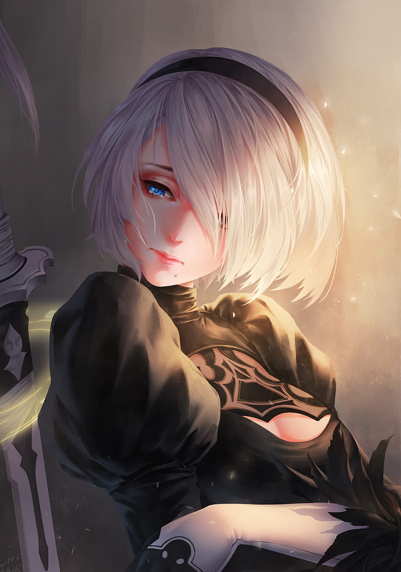 2B, anime-aesthetic, anime-, anime-x-reality, nier-automata, anime HD phone  wallpaper