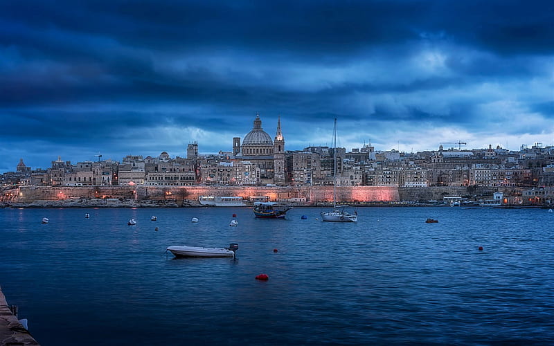 Grand Harbour, Valletta, evening, sunset, Mediterranean, capital, Malta, Port of Valletta, HD wallpaper