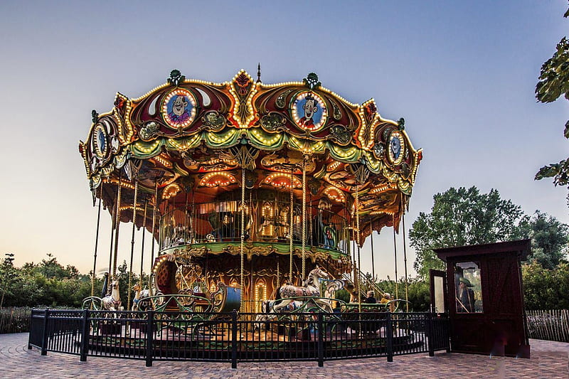 The Funfair, fun, carousel, vintage, horses, HD wallpaper