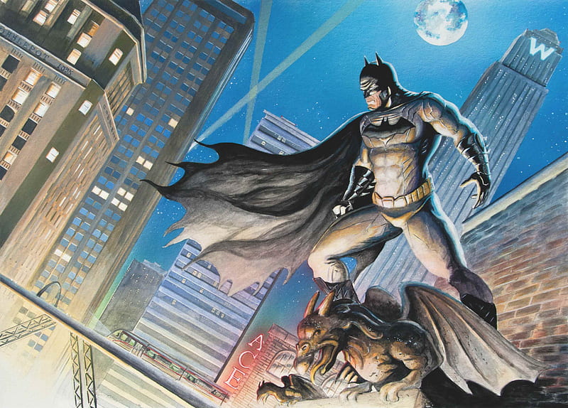 Batman Over Gotham, batman, superheroes, artwork, digital-art, behance, HD wallpaper
