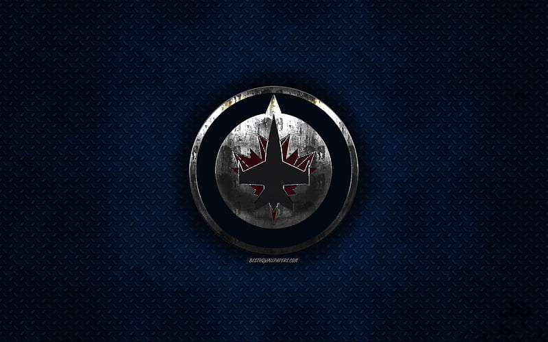 Winnipeg Jets, American hockey club, blue metal texture, metal logo, emblem, NHL, Winnipeg, Manitoba, USA, National Hockey League, creative art, hockey, HD wallpaper