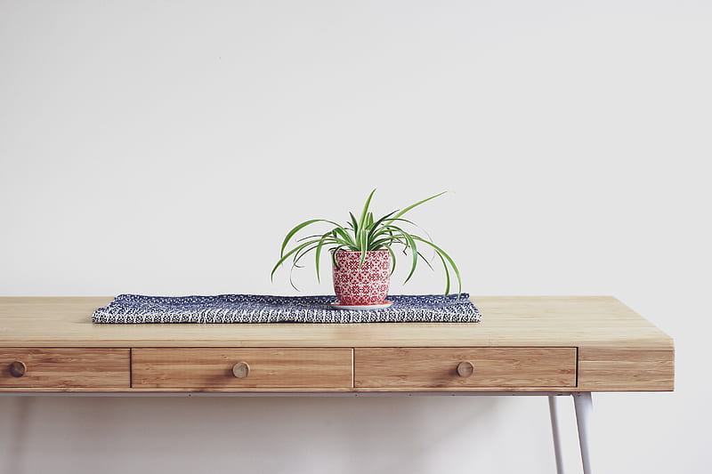 Plant on top of beige wooden desk with 2-drawer chest, HD wallpaper | Peakpx