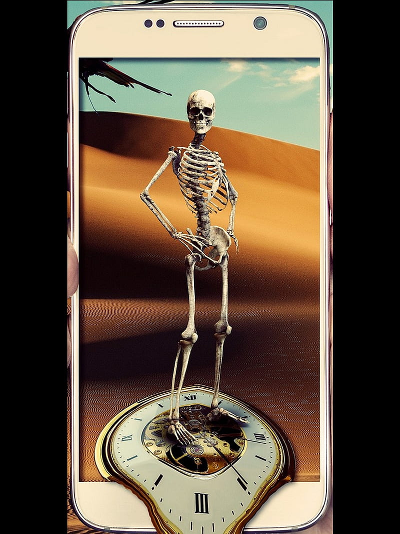 FUNNY SKELETON, black, time, watch, skull, art, HD phone wallpaper