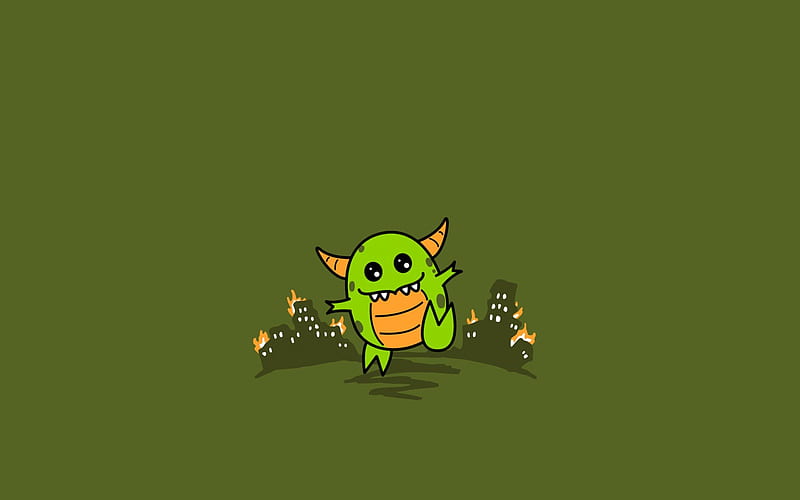 little monster, cute, nice, cool, little, green, awesome, monster, abstract, HD wallpaper