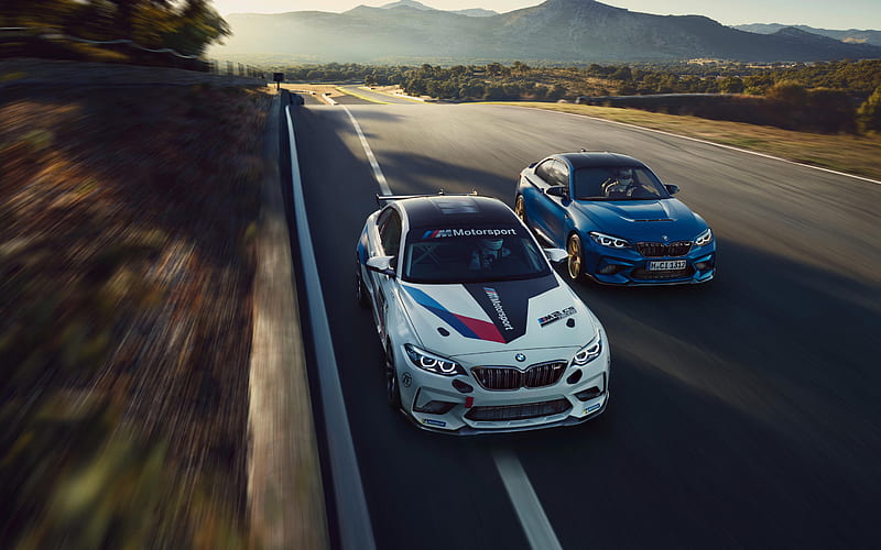 BMW M2 CS Racing, 2019, sports coupe, white M2, blue M2, tuning M2, German cars, BMW, HD wallpaper