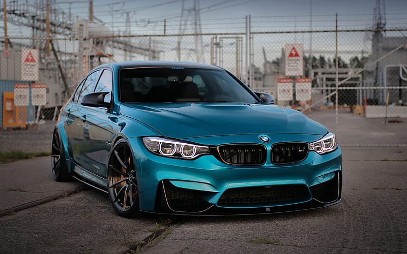 BMW M3, F80, blue matte M3, exterior, black wheels, tuning M3, BMW, HD wallpaper