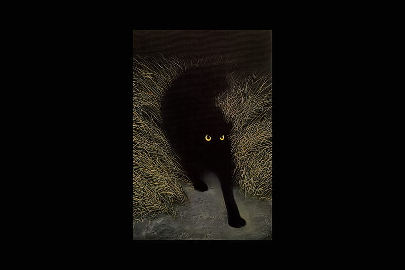 Sneaking Night by Vladimir Kush, black, cats, vladimir kush, halloween, surreal, HD wallpaper