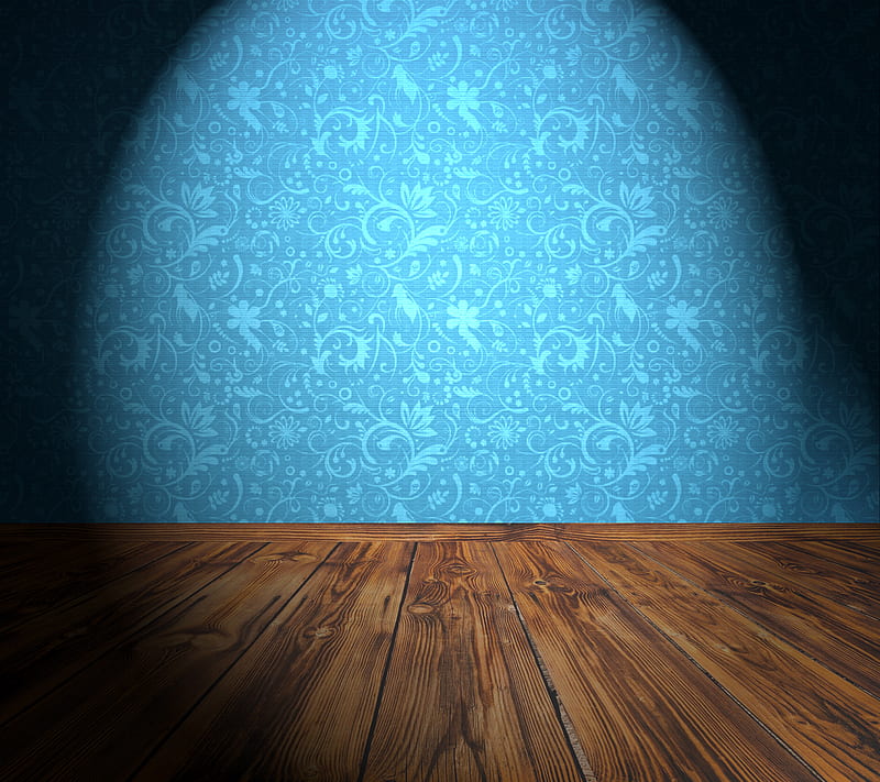 Blue Pattern Wall 2, floor, hardwood, room, wood, HD wallpaper