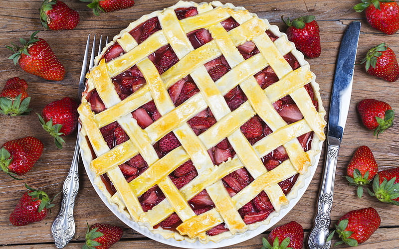 Strawberry Pie, dessert, pie, strawberry, food, HD wallpaper