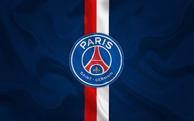 Paris Saint-Germain, PSG, Emblem, PSG logo, Football club, France, Ligue 1, football, Blue silk, HD wallpaper