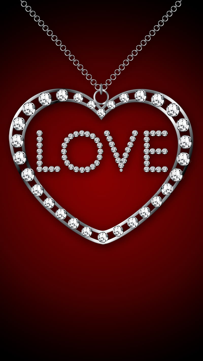 Love Necklace, desenho, diamonds, glamour, heart, silver, HD phone wallpaper