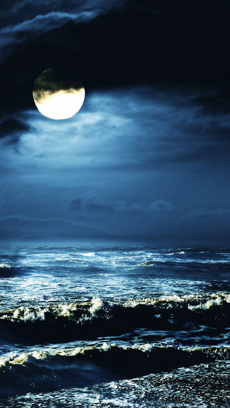 moon, abstract, landscape, night, sea, HD phone wallpaper