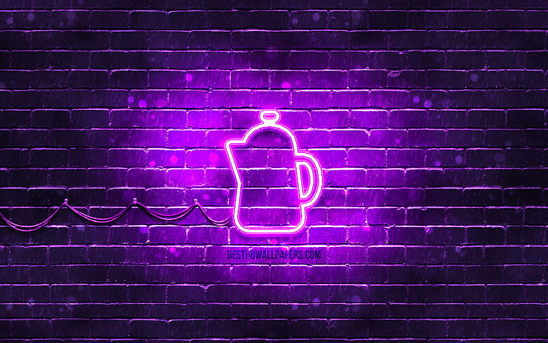 Teapot neon icon violet background, neon symbols, Teapot, creative, neon icons, Teapot sign, food signs, Teapot icon, food icons, HD wallpaper