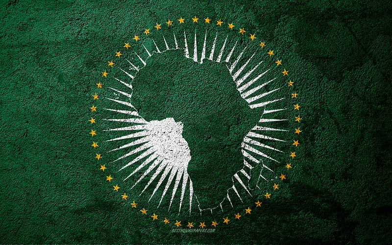 Flag of African Union, concrete texture, stone background, African Union flag, Africa, African Union, flags on stone, HD wallpaper