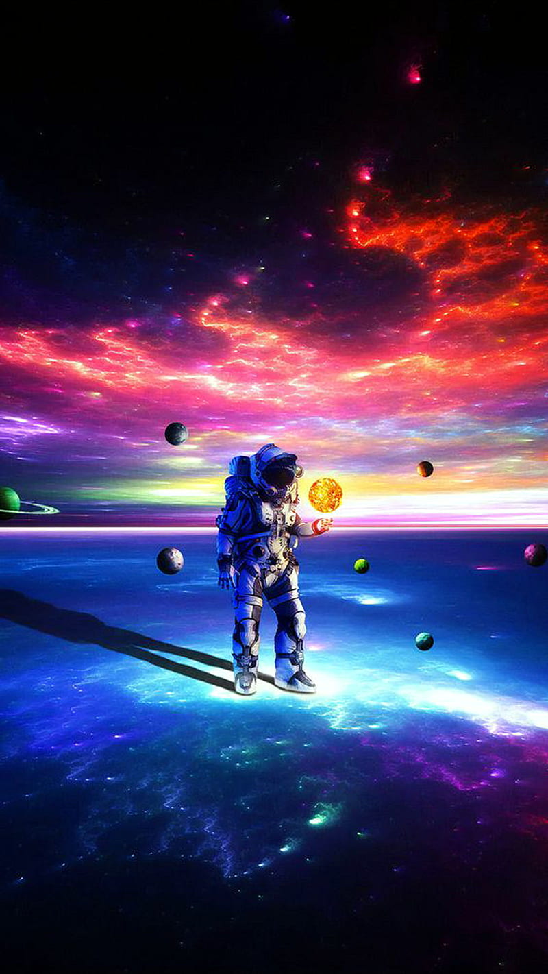 Alone Astronaut, galaxy, moon, planets, space, HD phone wallpaper