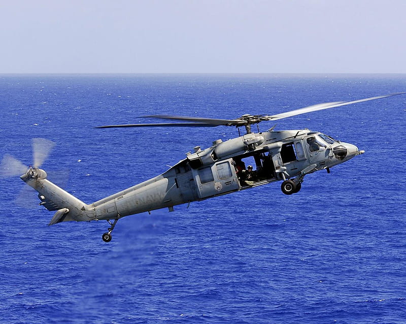 knighthawk mh-60s, close up, hovers low, ocean, HD wallpaper