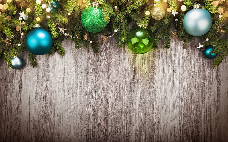 Xmas decoration, colorful balls, Happy New year, wooden background, Christmas decoration, Christmas, HD wallpaper