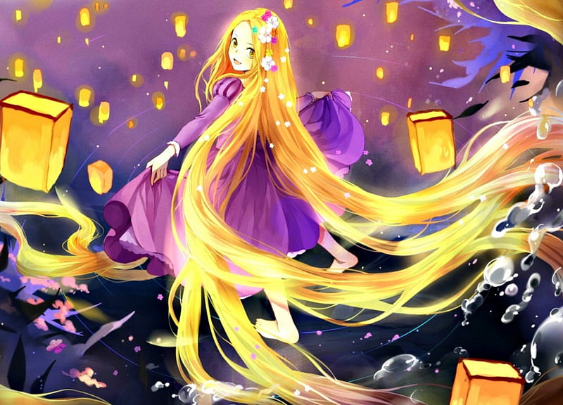 Rapunzel, fanart, art, lantern, manga, yellow, blonde, koyuiko, fantasy,  girl, HD wallpaper | Peakpx
