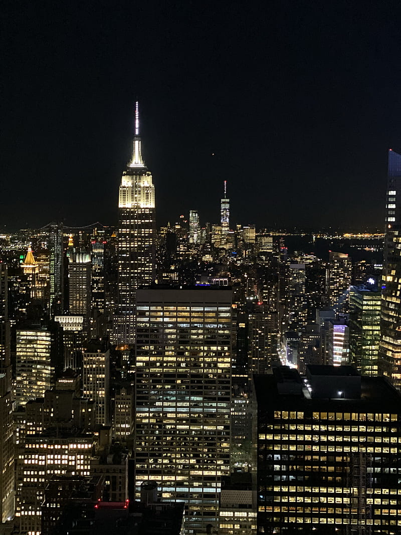 New York City, buildings, new york, night, rockefeller center, rooftop, usa, HD phone wallpaper