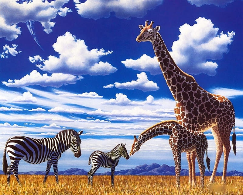 The Safari Herbivores, herbivore, grass, nature, safari, giraffe, zebra, HD wallpaper
