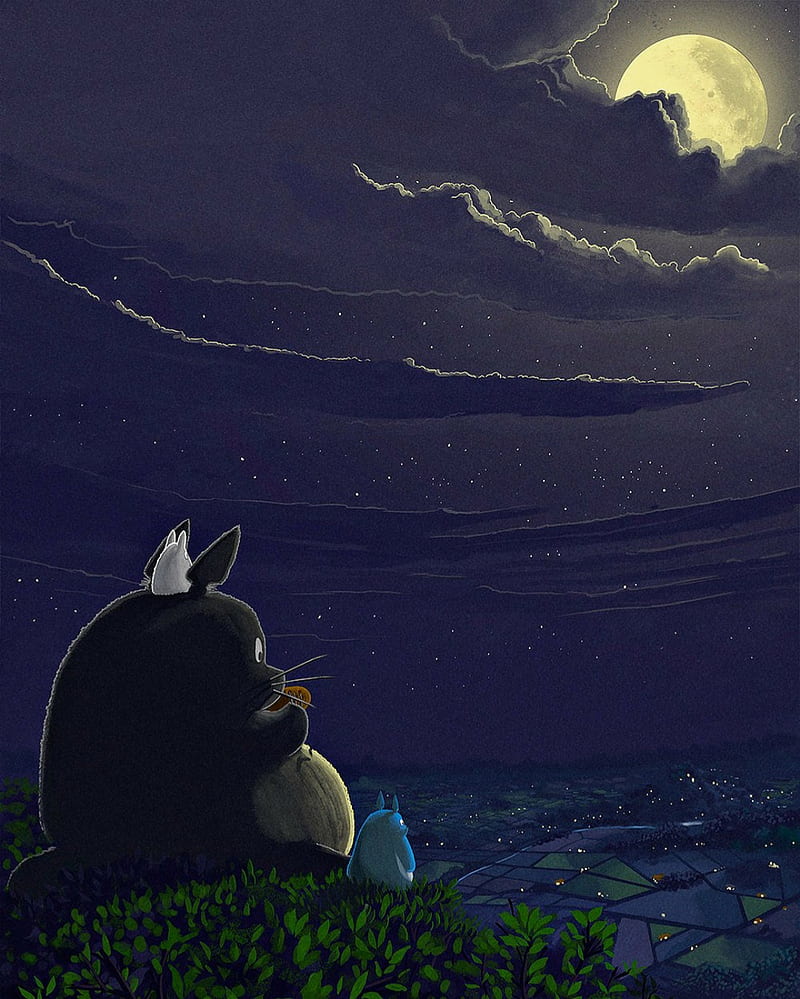 Totoro, anime, hayao miyazaki, moon, my neighbor totoro, night, studio  ghibli, HD phone wallpaper | Peakpx