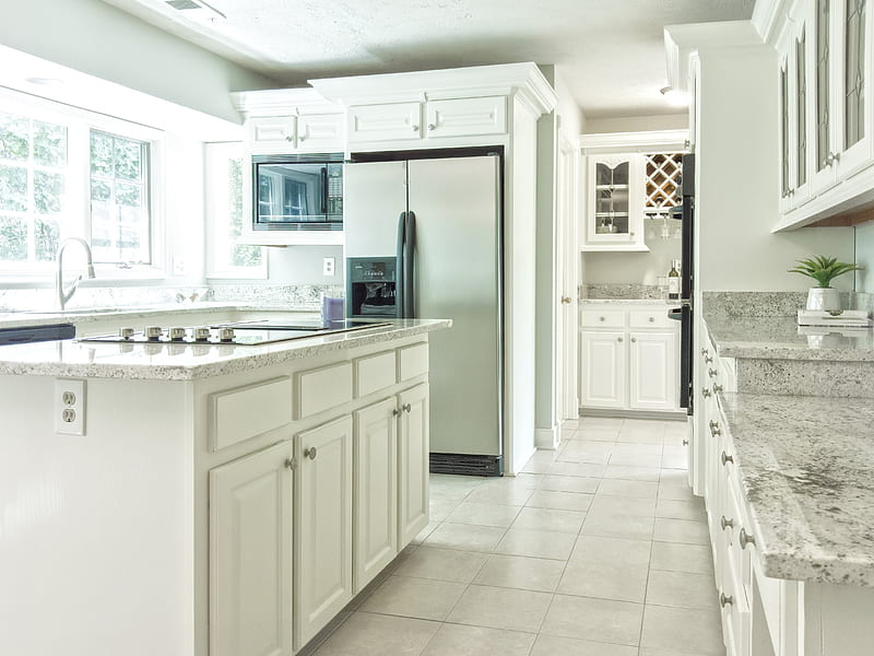 white wooden kitchen cabinet near white wooden door, HD wallpaper