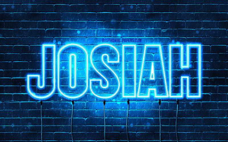 Josiah with names, horizontal text, Josiah name, blue neon lights, with Josiah name, HD wallpaper