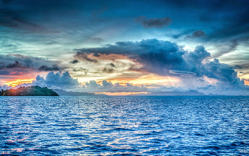 Bora Bora pacific ocean, horizon, sunset, French Polynesia, HD wallpaper