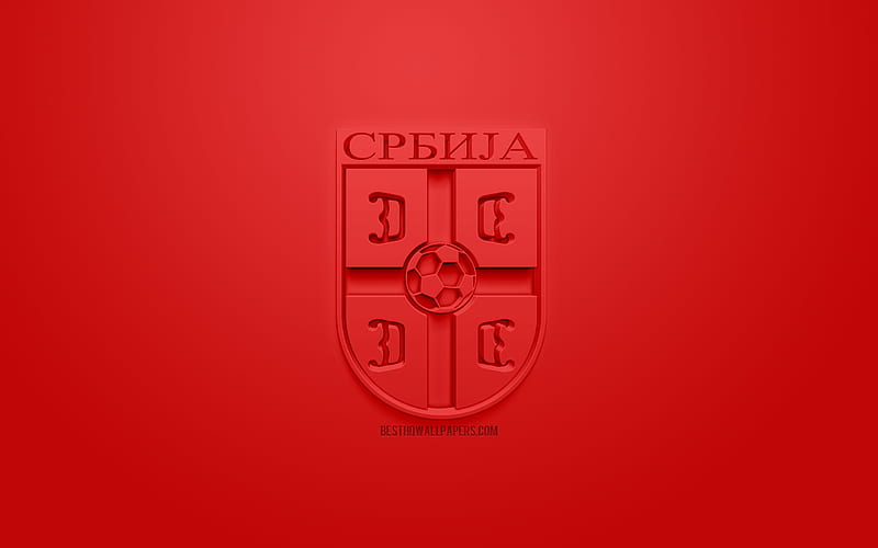 Serbia national football team, creative 3D logo, red background, 3d emblem, Serbia, Europe, UEFA, 3d art, football, stylish 3d logo, HD wallpaper
