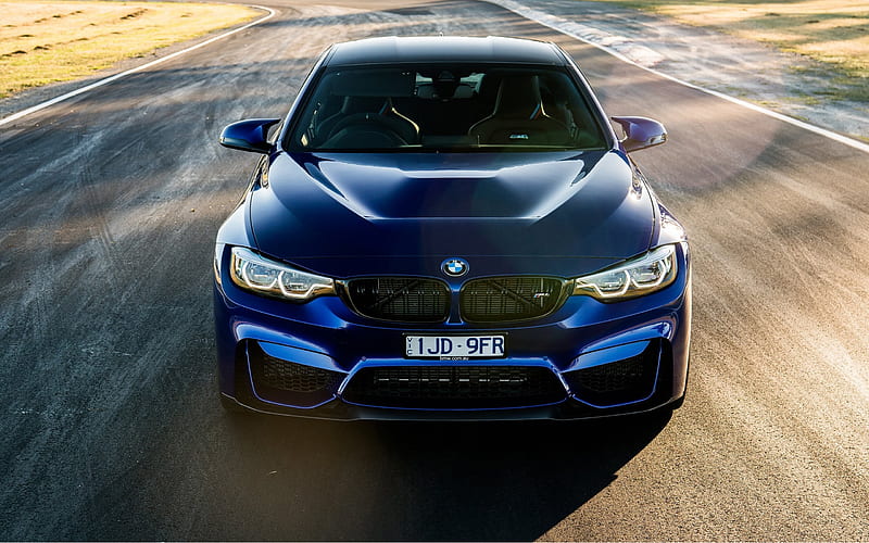 BMW M4 CS, 2018, sports coupe, blue M4, front view, German cars, BMW, HD wallpaper