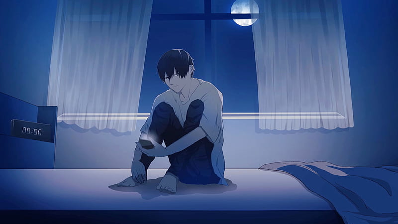 Boy Is Sitting Alone On Bed During Nighttime Anime Boy, HD wallpaper |  Peakpx