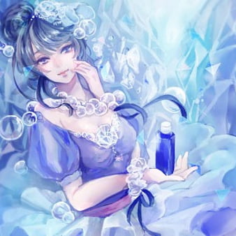 Download wallpaper 840x1160 bubble, underwater, cute, anime girl