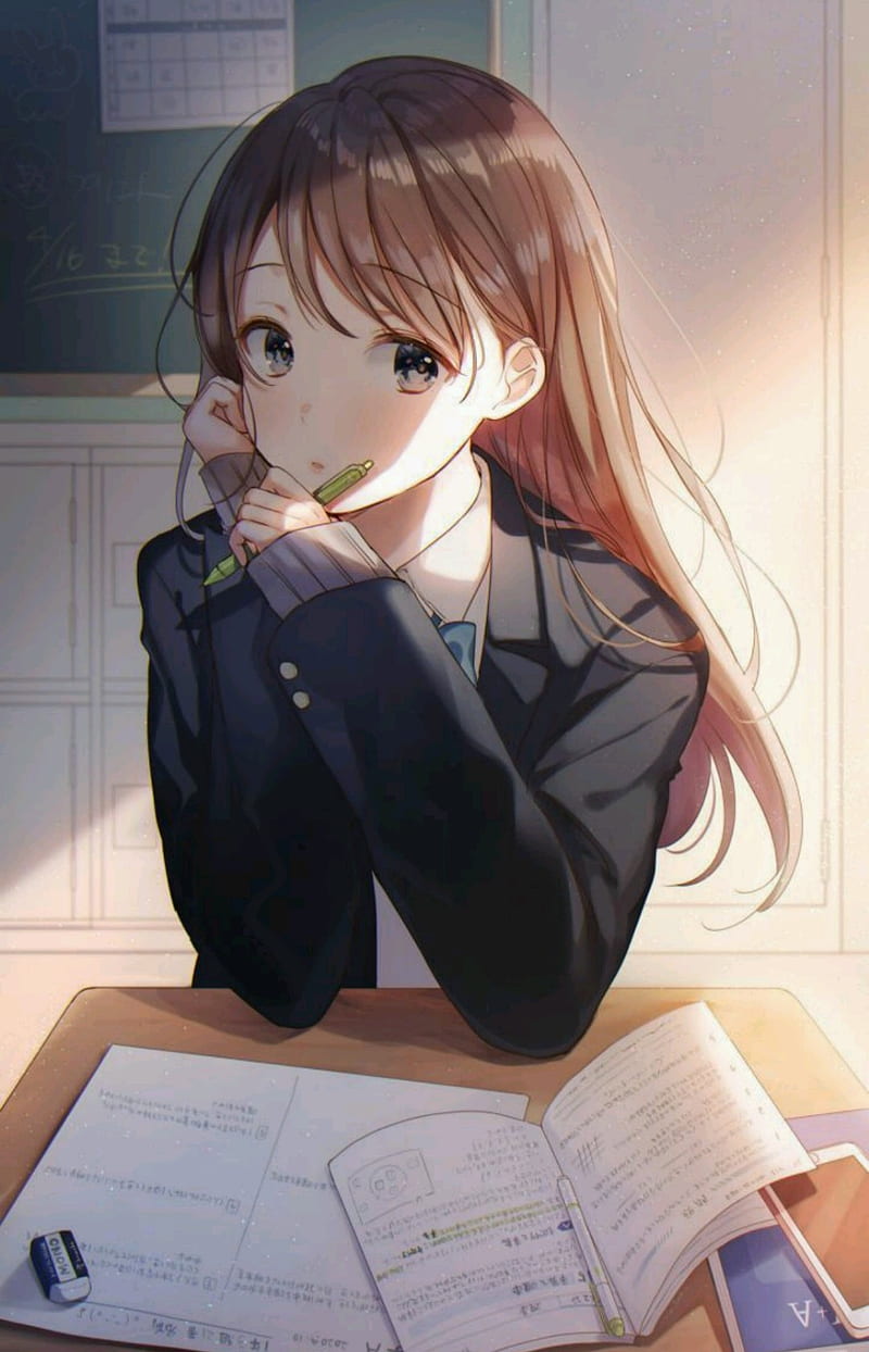 Anime girl classroom, anime girl, books, phone, school girl, HD phone  wallpaper | Peakpx