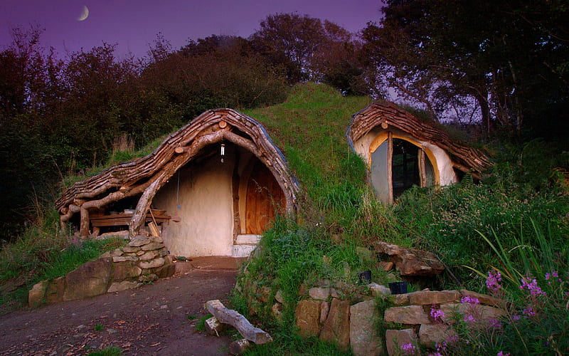 hobbit house, hobbit, house, driveway, grass, HD wallpaper
